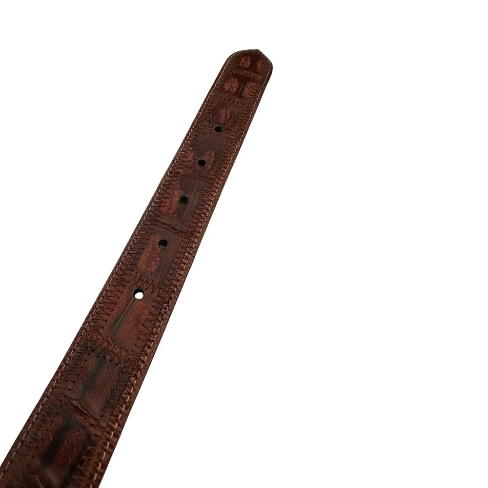 Bespoke Brown Genuine Crocodile Silver Color Buckle Mens Belt Size 36 NEW OTHER